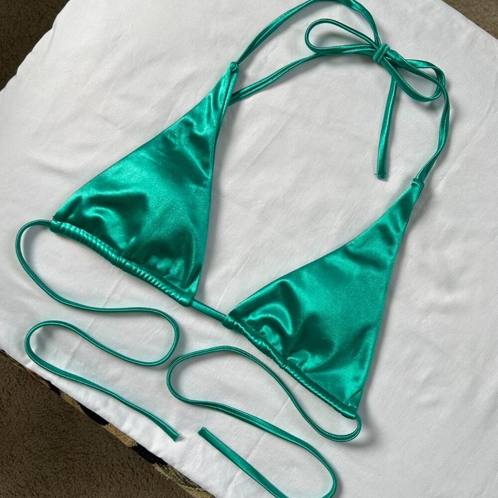 4/$20 DEAL -- Green metallic shimmery trinagle bikini top satin look